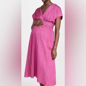 Hatch Maternity Carolina Midi Dress in Rosebud Plaid Magenta Pink Small size 4-6